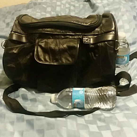 motorcycle leather saddle bag with straps. - Picture 1 of 8